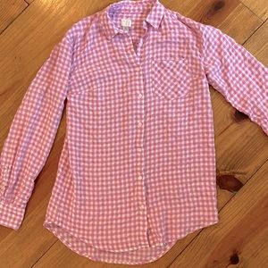 Pink and white gingham shirt, button down, super-soft, XS, excellent condition